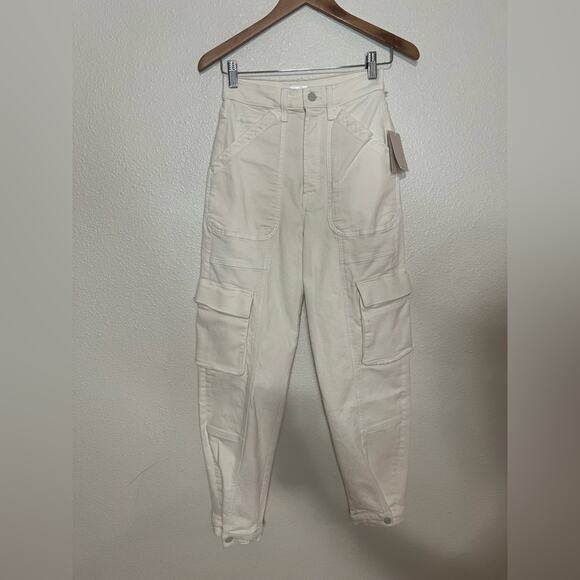 MOTHER The Curbside Cargo Flood Jeans in Egg Eggnog Cream NEW 26 - Picture 2 of 15